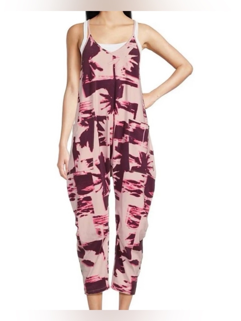 FP Movement by Free People Hot Shot Printed Onesie - Palmy Beach Night Pink - S - Picture 3 of 5